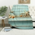 thumbnail image 1 of COMIO Starfish Seashell Sherpa Blanket,Conch Sea Shell Blanket Coastal Animal Throw Blanket for Bed Chair Retro Rustic Farmhouse Blanket Teal Wooden Striped Fuzzy Blanket Kids Boys Girls, 1 of 6