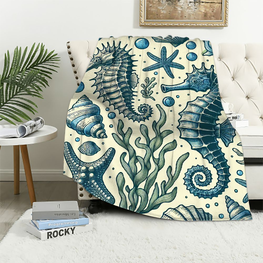 COMIO Starfish and Seashells Throw Blanket Ocean Beach Theme Plush