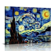 COMIO Starry Night Van Gogh Classic Wall Art Reproduction Print On Canvas Framed for Home Decor