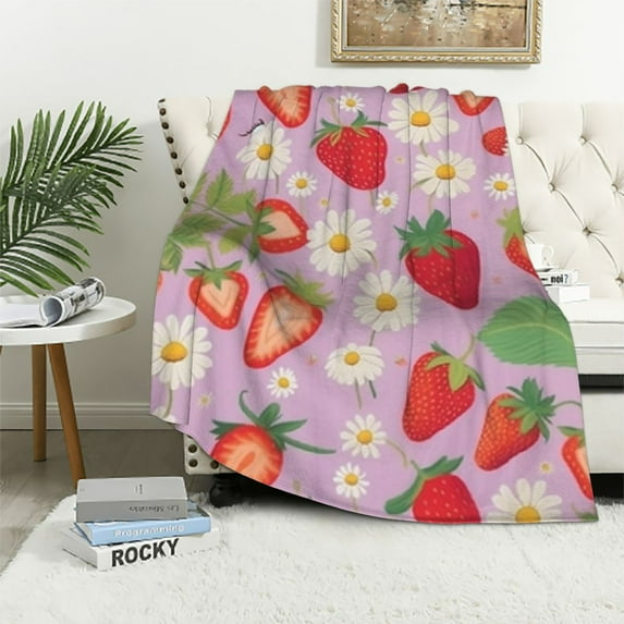 COMIO Strawberry Blanket for Girls - Soft, Fuzzy & Warm - Small Blanket for Crib, Sofa - Pink Cute Christmas Throw Blanket Gifts for Girls