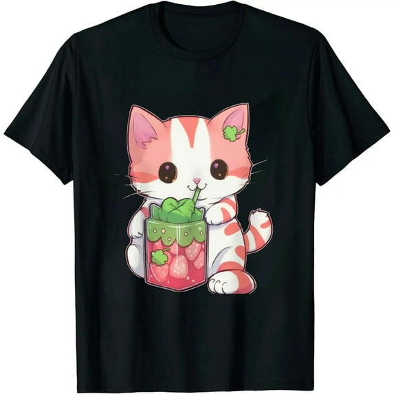COMIO Strawberry Milk Cat Kawaii Neko Anime T-Shirt