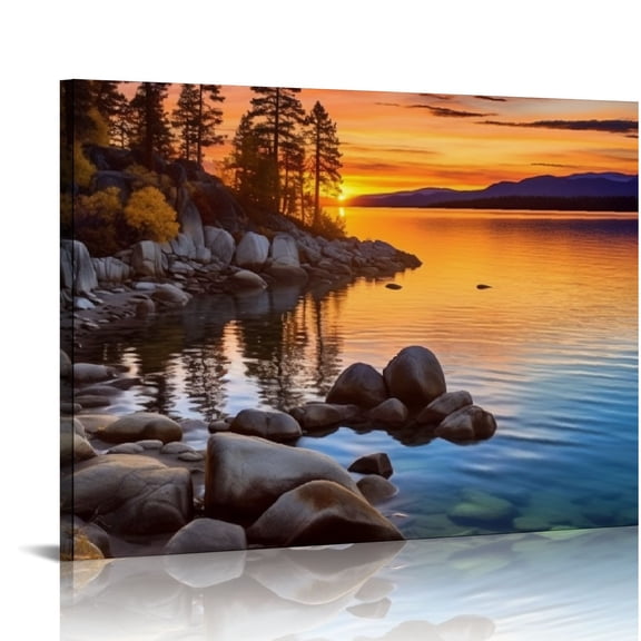 COMIO  Stunning Lake Tahoe,Shore Colorful Sunset,Cool Wall Art Canvas Wall Art For Living Room Decor Aesthetic Vintage Posters &amp; Prints Over Bed Wall Decor Prints For Wall