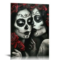 COMIO Sugar Skull Couple And Roses Canvas Wall Art Modern Poster Print Paintings Wall Decor Pictures for Living Room