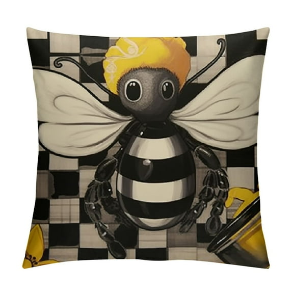 COMIO Summer Hello Sunshine Bee Truck Buffalo Plaid Throw Pillow Covers, Summer Cushion Case for Sofa Couch