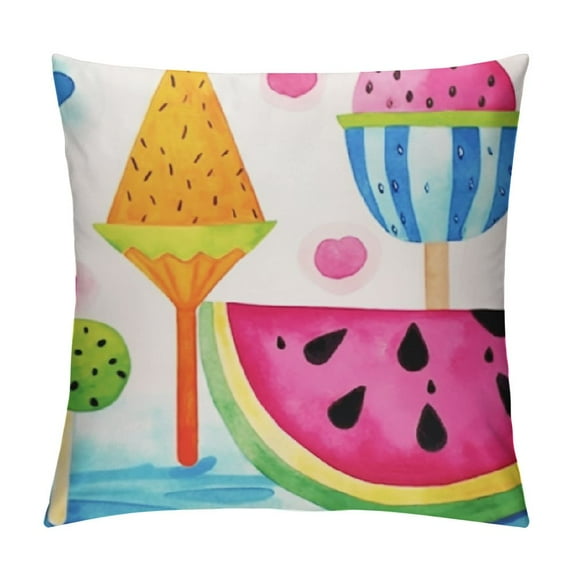 COMIO Summer Lumbar Pillow Cover Watercolor Watermelon Ice Cream Decorative Farmhouse Hello Summer Patio Outdoor Cushion Case for Sofa Couch Home Bed Decor