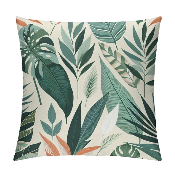 COMIO Summer Palm Leaf Pillow Covers, Coral Tropical Leaf Decorative Outdoor Throw Pillow Covers Green Blue Botanical Farmhouse Cushion Case Square Decor for Home Couch Sofa White