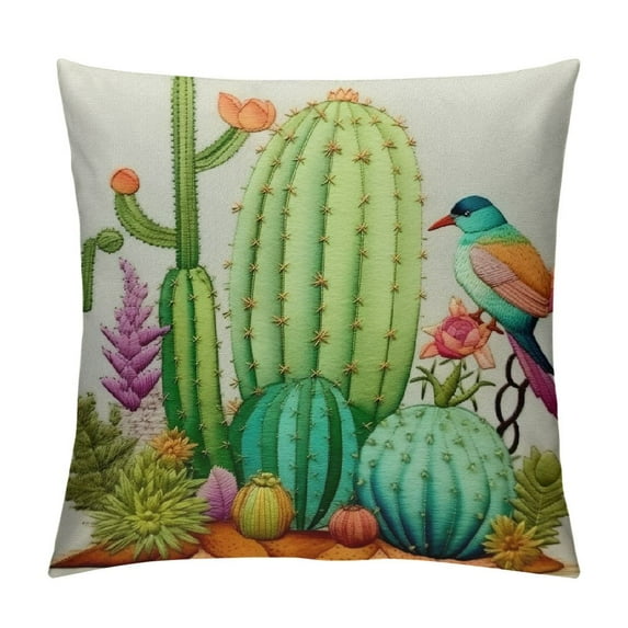 COMIO Summer Tropical Cactus Floral Decorative Throw Pillow Covers Green Plants Flower Burlap Square Outdoor Cushion Cover Pillow Case for Couch Car Sofa Bed Decor