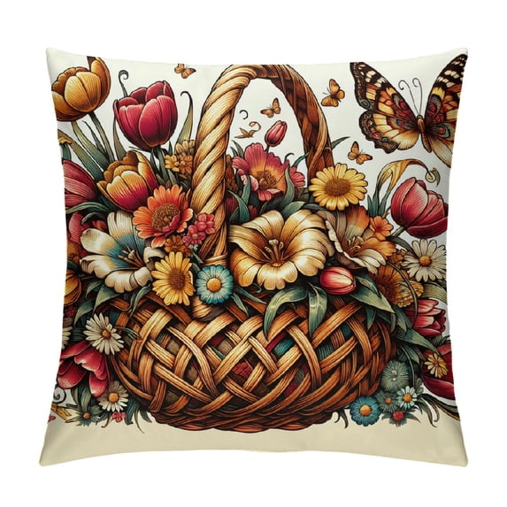 COMIO  Summer Yellow Watercolor Flowers Pillow Covers Tulip Throw Pillow Case Sweet Home Farmhouse Decorative Cushion Cover for Home Office Sofa Couch Garden Decoration White