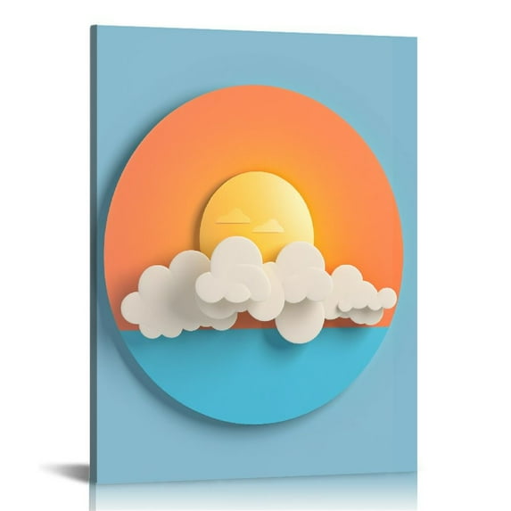 COMIO Sun Blue Framed Canvas Wall Art Decor,Minimalist Sun Sunset Sunrise Sunshine Sun Rays Print Painting Artwork Home Wall Decoration For Girls Room Office,Girls Women Gift