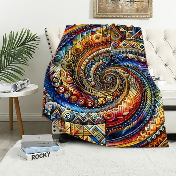 COMIO The Sun Round Bohemia Geometry Muslin All Season Boho Blanket Throw for Bed Sofa Couch, Combed Cotton Layer Soft Warm Quick Dry Throw Blanket Bed Coverlet