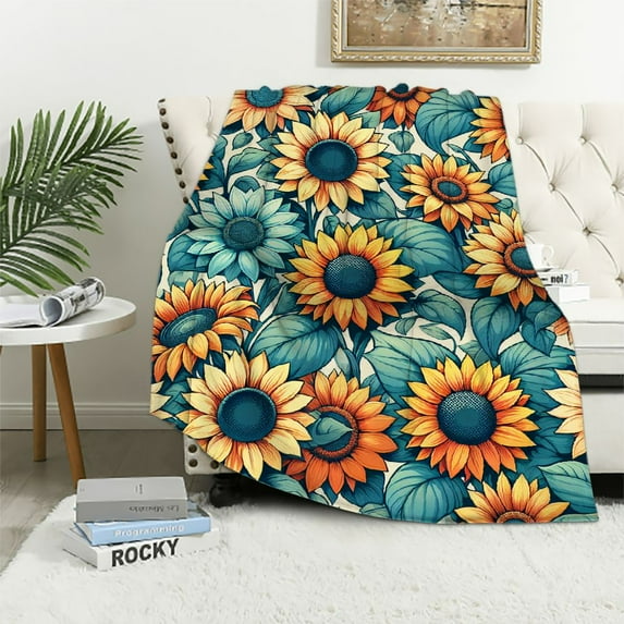 COMIO Sunflower Blanket Gifts for Adult Women Vintage Yellow Sunflower Aesthetic for Living Room Bed Couch Soft Warm Lightweight Cozy Throw Flower Blankets Farmhouse Christmas Decor