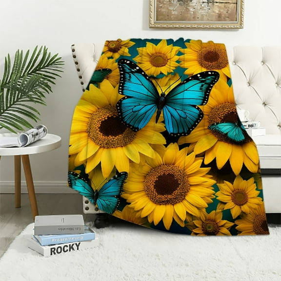 COMIO Sunflower Blanket Sunflower Gifts for Women Throw Blanket,Sunflower Gifts Bedding Decor White Throw Blanket,Sunflower Stuff Decorations Warm Soft Sherpa Thick Blanket for Bed Sofa Office