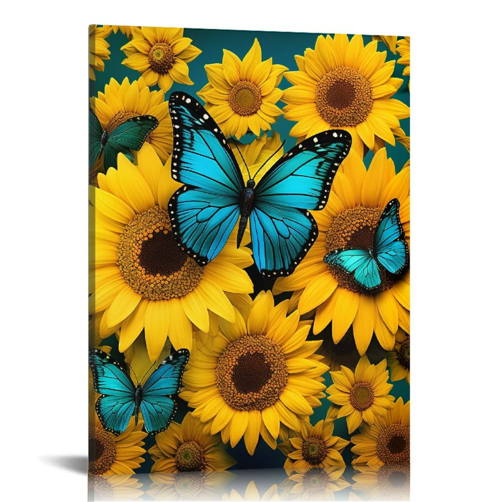 COMIO Sunflower Butterfly Canvas Wall Art Modern Artwork Prints ...