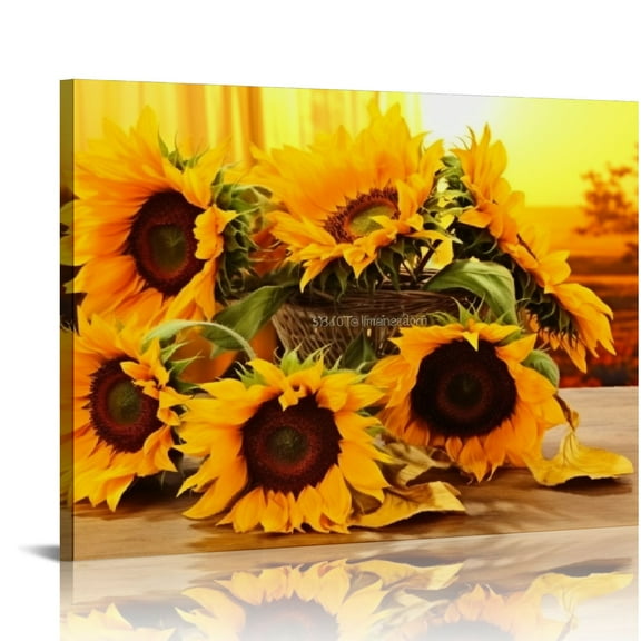 COMIO  Sunflower Canvas Wall Art Sunflowers Print Painting Yellow Floral Picture Bathroom Kitchen Decor Frame
