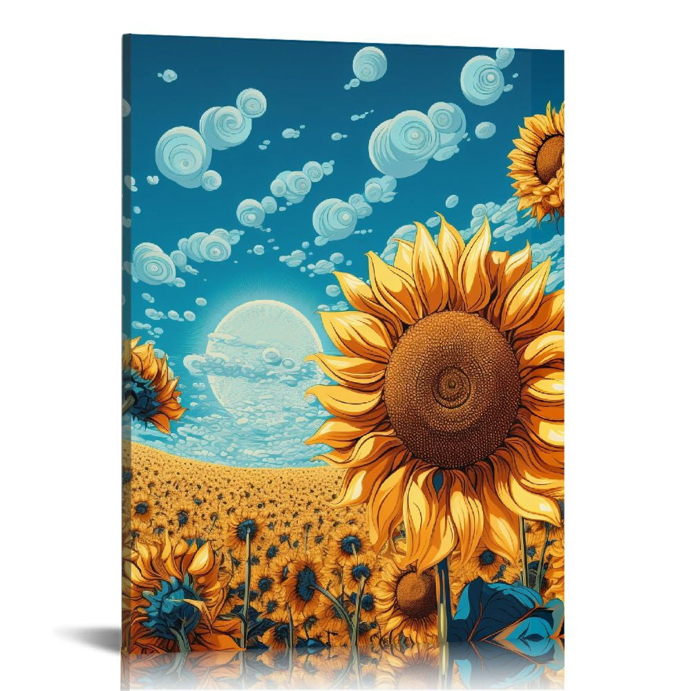 COMIO Sunflower Canvas Wall Art Sunrise in Field Landscape Picture ...