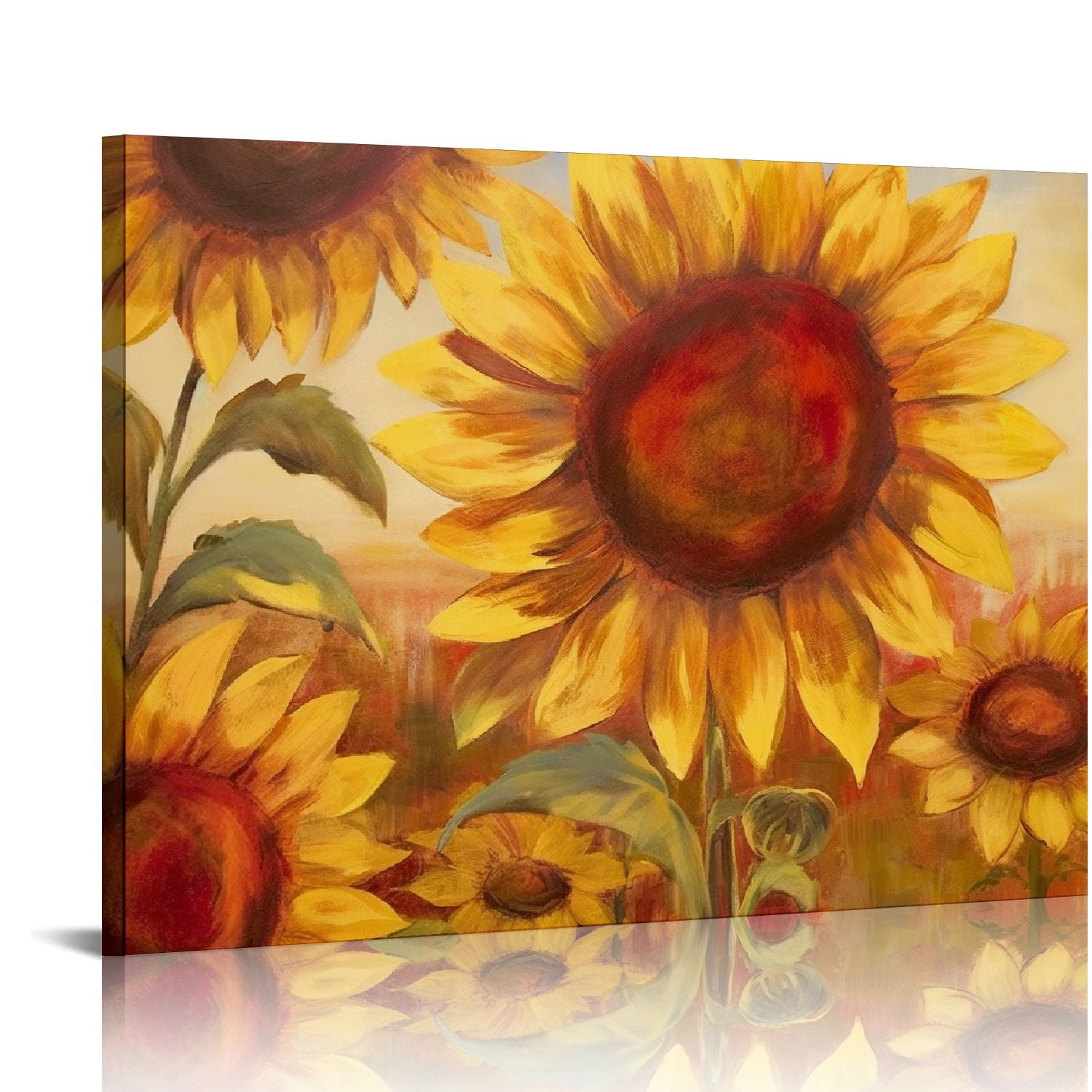 COMIO Sunflower Cheer Canvas Wall Art, Yellow Orange Flower Wall Decor