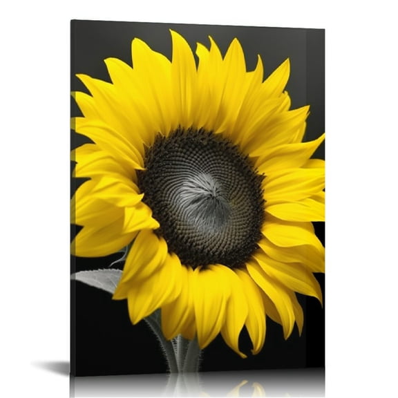 COMIO  Sunflower Painting Canvas Wall Art Yellow Flowers Prints, Summer Florals Black White Modern Pictures Framed for Bedroom Bathroom Living Room Spa Salon Home Office Wall Decor,