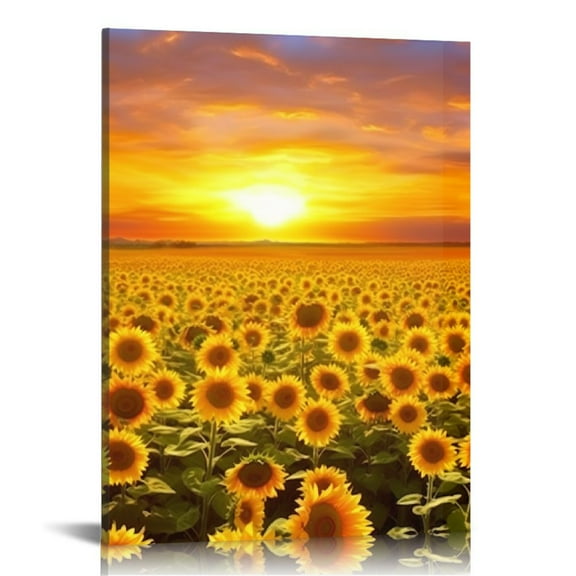 COMIO Sunflower Picture Yellow Flower Wall Decor Sunset Landscape Giclee Print Canvas for Wall Modern Home Living Room Office Girl Room Decoration Stretched