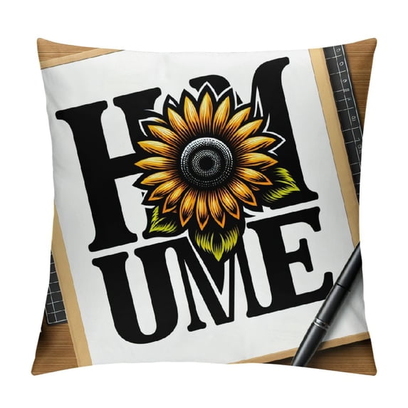 COMIO Sunflower Pillow Cover, Love Home Throw Pillow, Decorations for Home Farmhouse Indoor Outdoor, Thanksgiving for Sofa Couch Bed Decor White