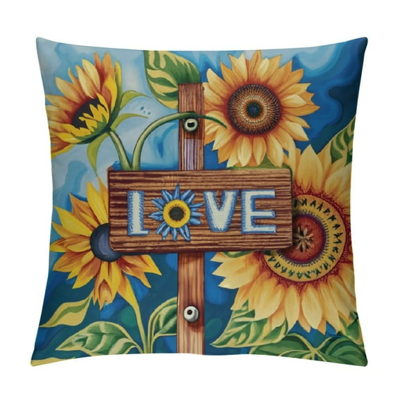 COMIO Sunflower Throw Pillow Covers Decorative Fall Pillowcase Love Square Pillow Cushion for Couch Sofa Bed Living Room Car Chair(Light Brown,Bright)
