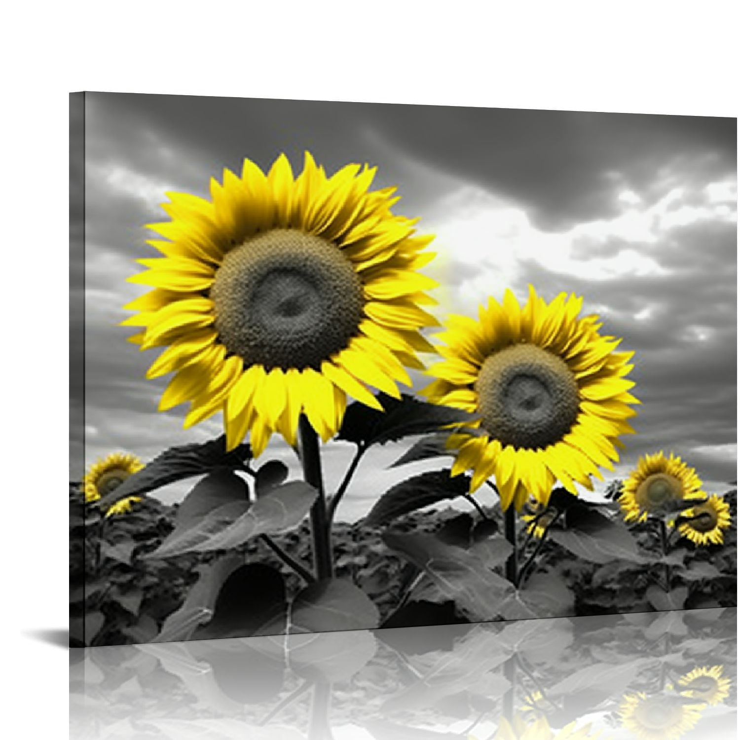 COMIO Sunflower Wall Art for Living Room Black White Flowers Wall Decor ...