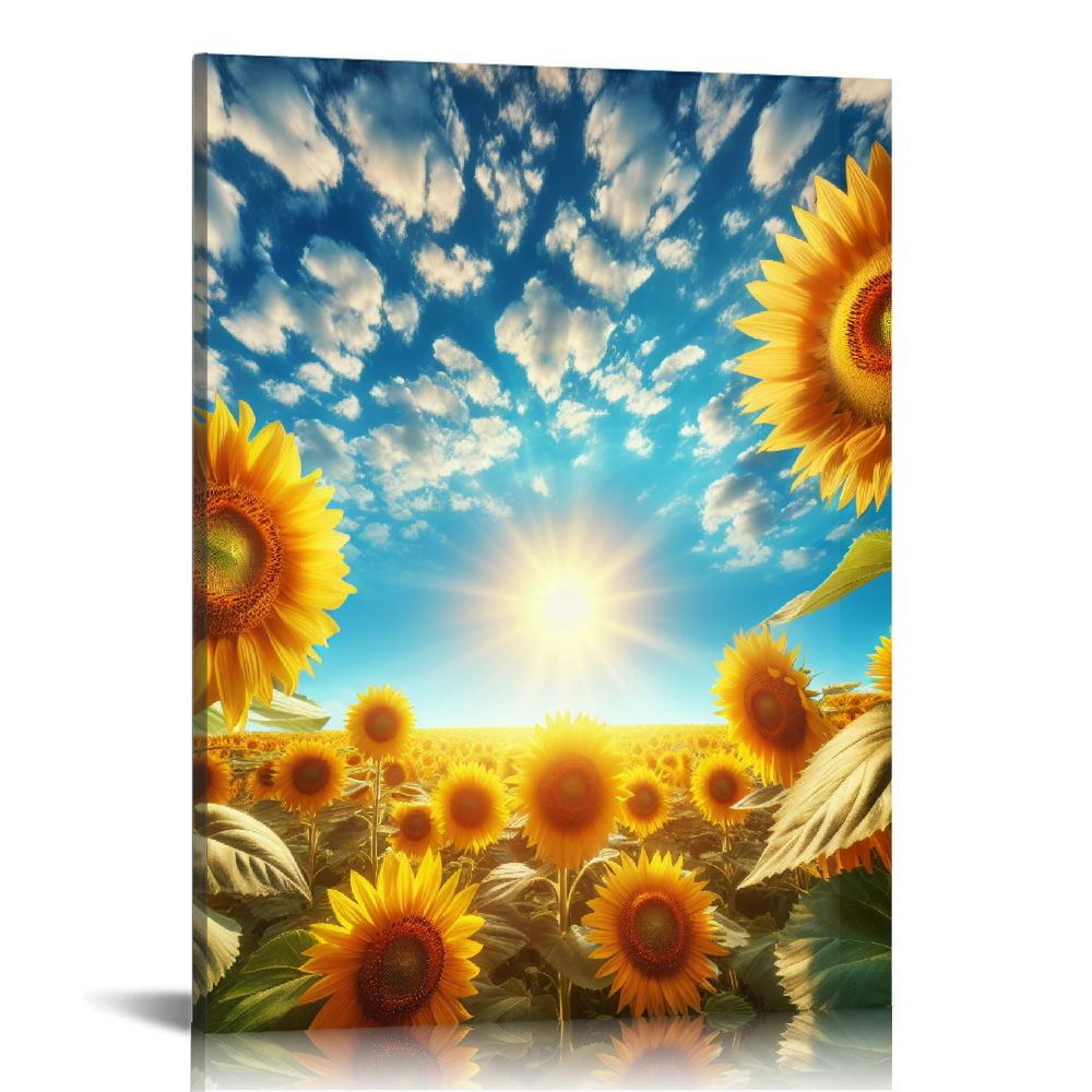 COMIO Sunflower Wall Decor Flower Wall Art Sunset Rustic Pictures ...