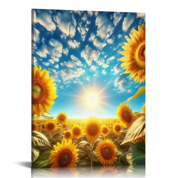 COMIO Sunflower Wall Decor Flower Wall Art Sunset Rustic Pictures Painting For Living Room Bedroom Decor Yellow
