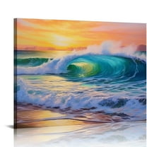 COMIO Sunset Beach Canvas Wall Art Abstract Blue Coastal Seascape Painting Decor Nature Tropical Ocean Scenery Contemporary Prints Picture Artwork for Bathroom Living Room Bedroom Home Decoration
