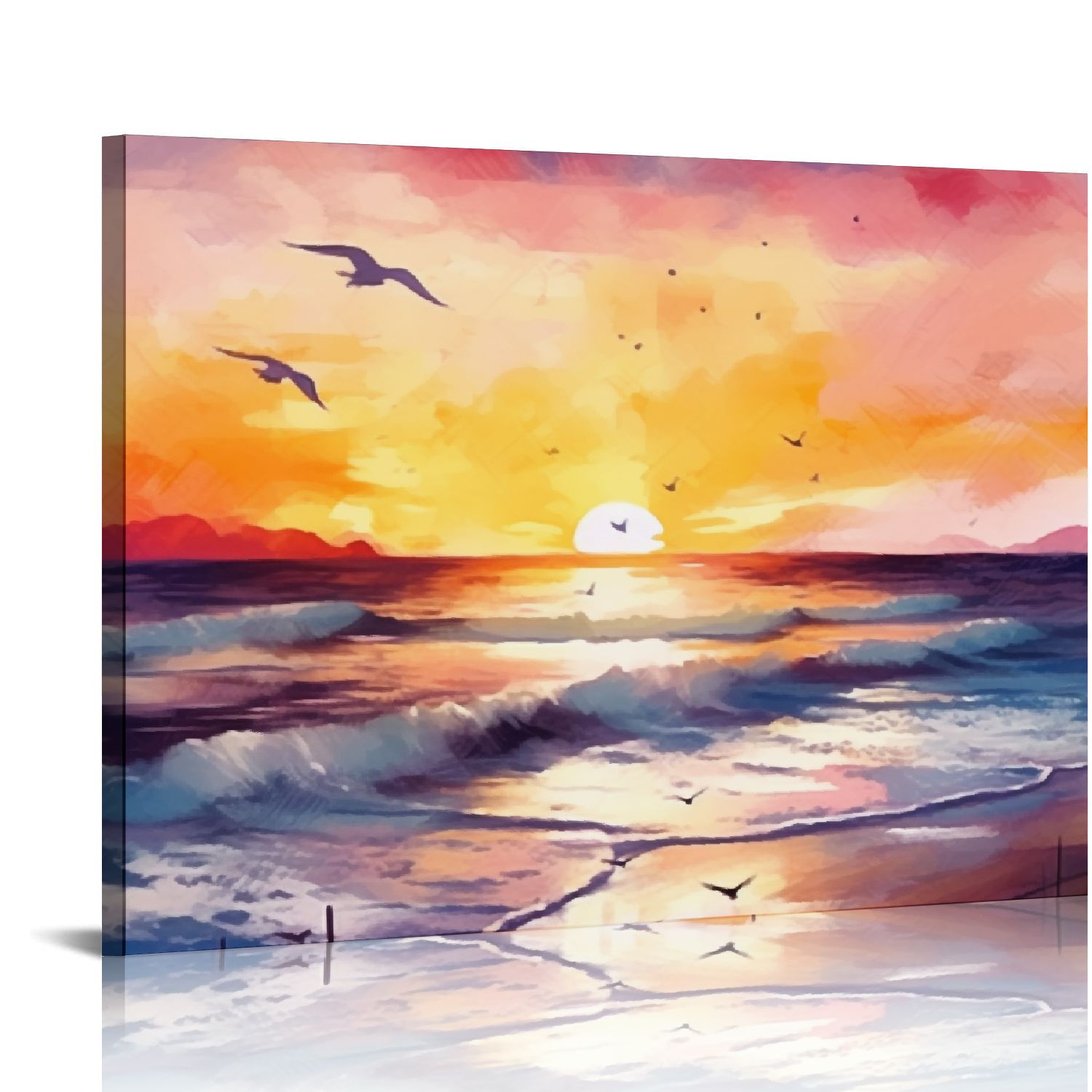 COMIO Sunset Beach Canvas Wall Art Abstract Coastal Seaside Landscape ...