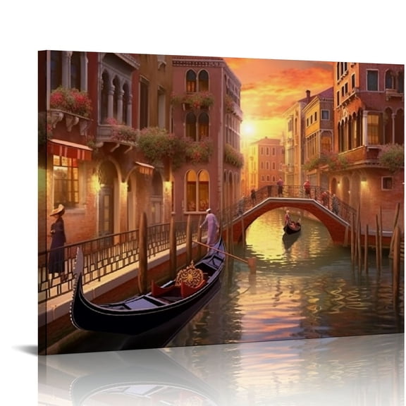 COMIO Sunset In Venice Canvas Wall Art Print, Venice Artwork