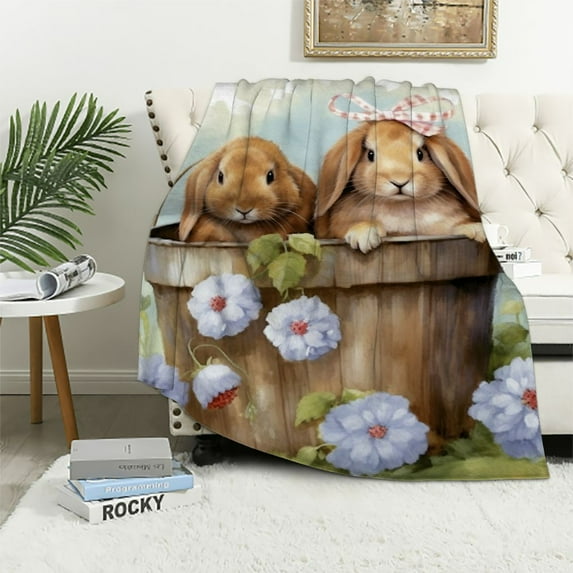 COMIO Super Soft Flannel Blanket (Universal 1) Cute Bunny White