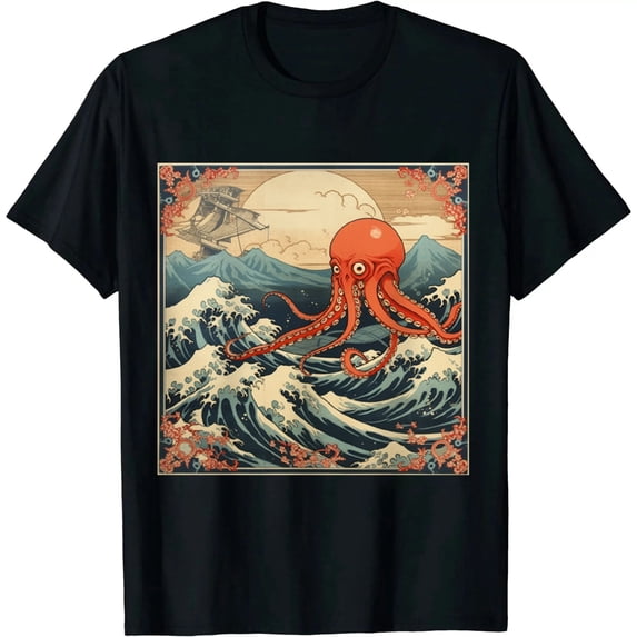 COMIO Surreal Octopus Nihonga style Aquatic Tentacle Geeky Graphic T-Shirt