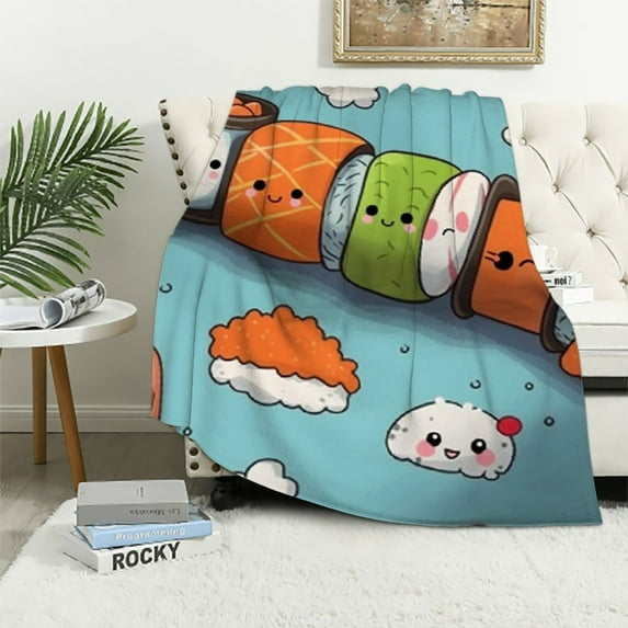COMIO Sushi Cute Pattern Blanket, Soft Blankets Flannel Bed Throw Cozy Lightweight Plush Gifts for Women Boys Girls Kids Sofa Couch Bedroom Living Rooms Warm All Season, Home Decor