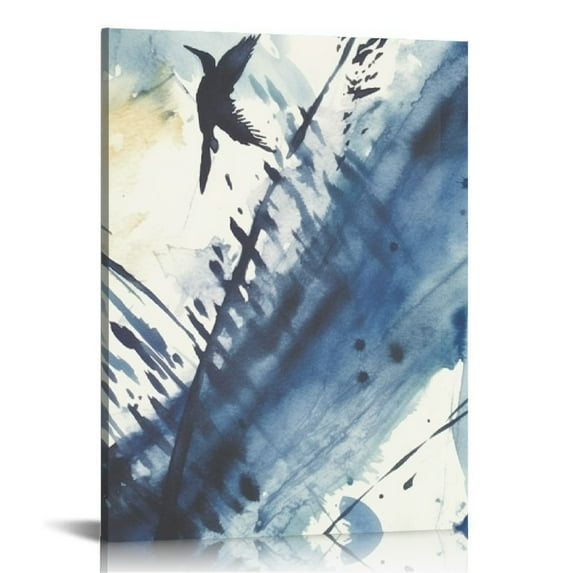COMIO Sylvie Indigo Watercolor Abstract Print Framed Canvas Wall Art