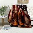 thumbnail image 1 of COMIO T&amp;H XHome Flannel Throw Blanket USA Western Blanket, Cowboy Hat with Boots Rope on American Flag Soft Warm Fuzzy Lightweight Bed Blankets for Couch Bedroom Living Room, 1 of 6
