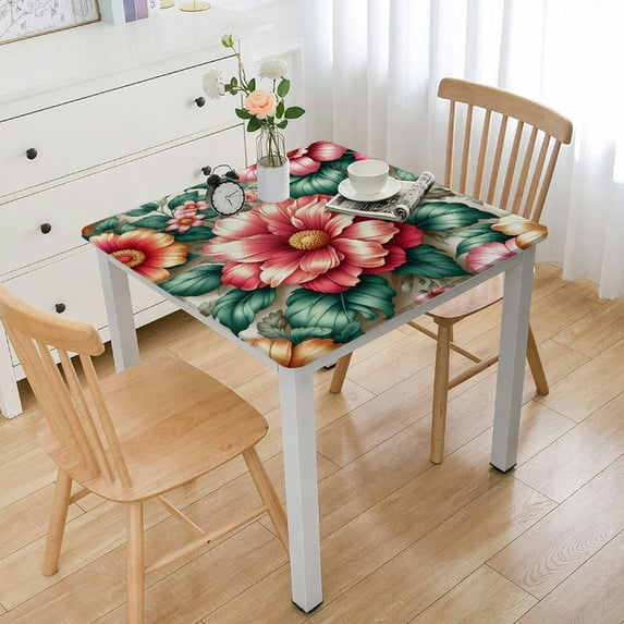 COMIO Tablecloths Hawaiian Flower Tropical Leaves and Flowers Decorative Square Table Cover White