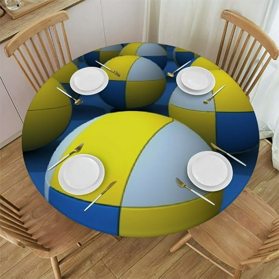 COMIO Tablecloths with Lace Trim Round Table Cloth Lace, Waterproof Washable Table Cloths, Volleyball Pattern Decorative Table Cover for for Kitchen Dinning, Fabric Table Cover
