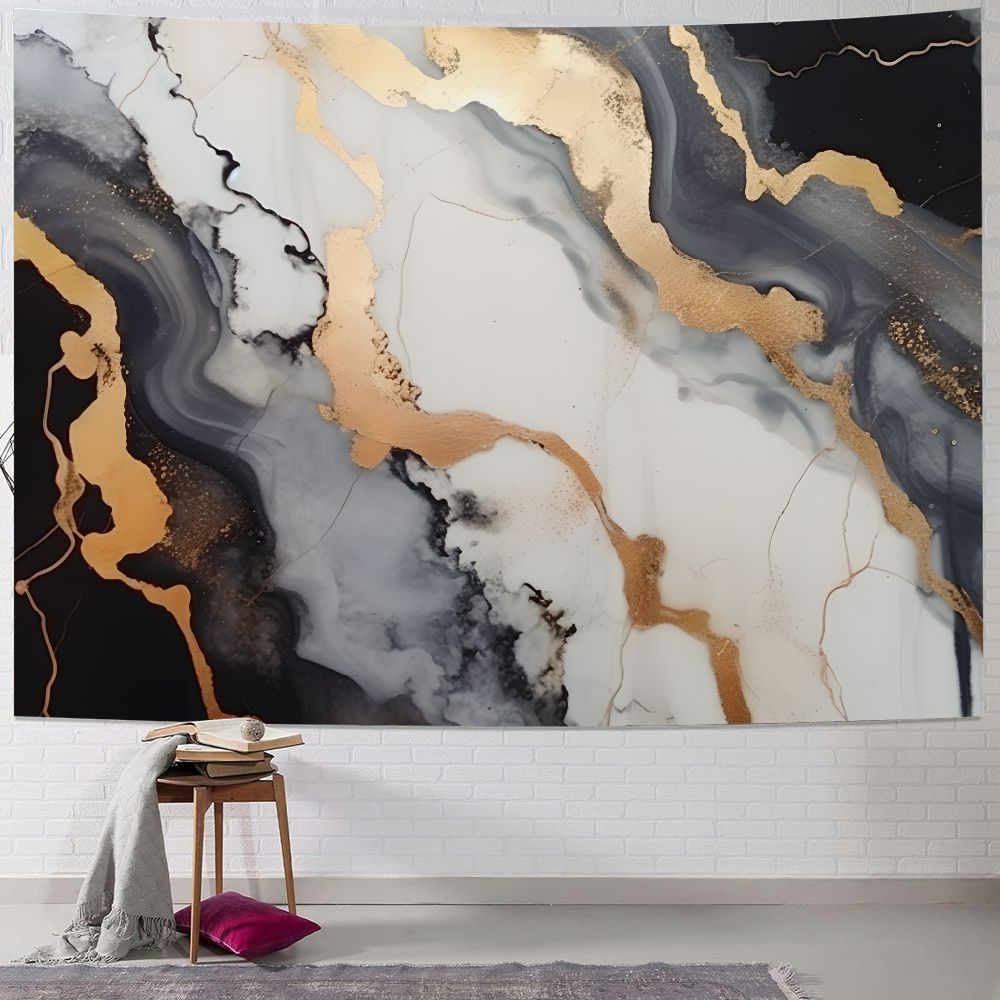 COMIO Tapestry Modern Abstract Black and Gold Fluid Lines Marble ...