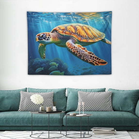 COMIO Tapestry Painting Of A Deep Sea Turtle In The Ocean Aesthetic Bedroom Tapestries Abstract Tortoise Wall Tapestries Wall Hanging Decor Home Decoration for Bedroom Living Room Dorm Landscape