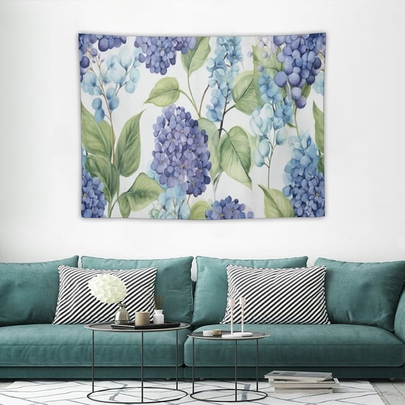 COMIO Tapestry Wall Aesthetic Hydrangea Flower Home Decor Tapestries Spring Floral Watecolor Blue Purple Wall Hanging Art for Dorm Living Room Bedroom 40x30 Inch
