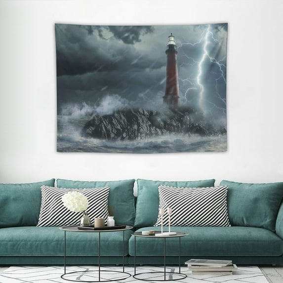QZHH Tapestry Wall Hanging Lighthouse in Stormy Tapestry Tapestry Bright Wall Art Wall Blanket Wall Decor for Bedroom Living Room Dorm Decor