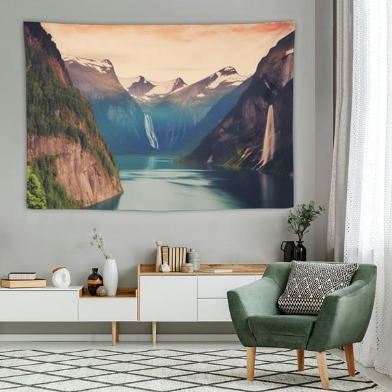 COMIO Tapestry Wall Hanging Summit Geiranger Splendid Summer Sunset Sunnylvsfjorden Fjord Norway Canyon Nature Parks Outdoor Wall Art for Living Room Bedroom Home Decor