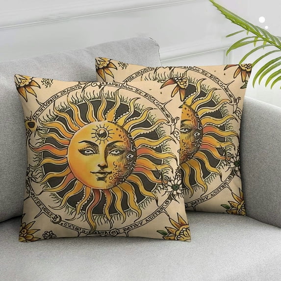 COMIO Tarot Throw Pillow Covers, Mid Century Sun Throw Pillow Covers , Tarot Witchy Pillow Covers Decor for Living Room Bedroom Dorm Sofa, Indoor Outdoor Decor 2pcs White