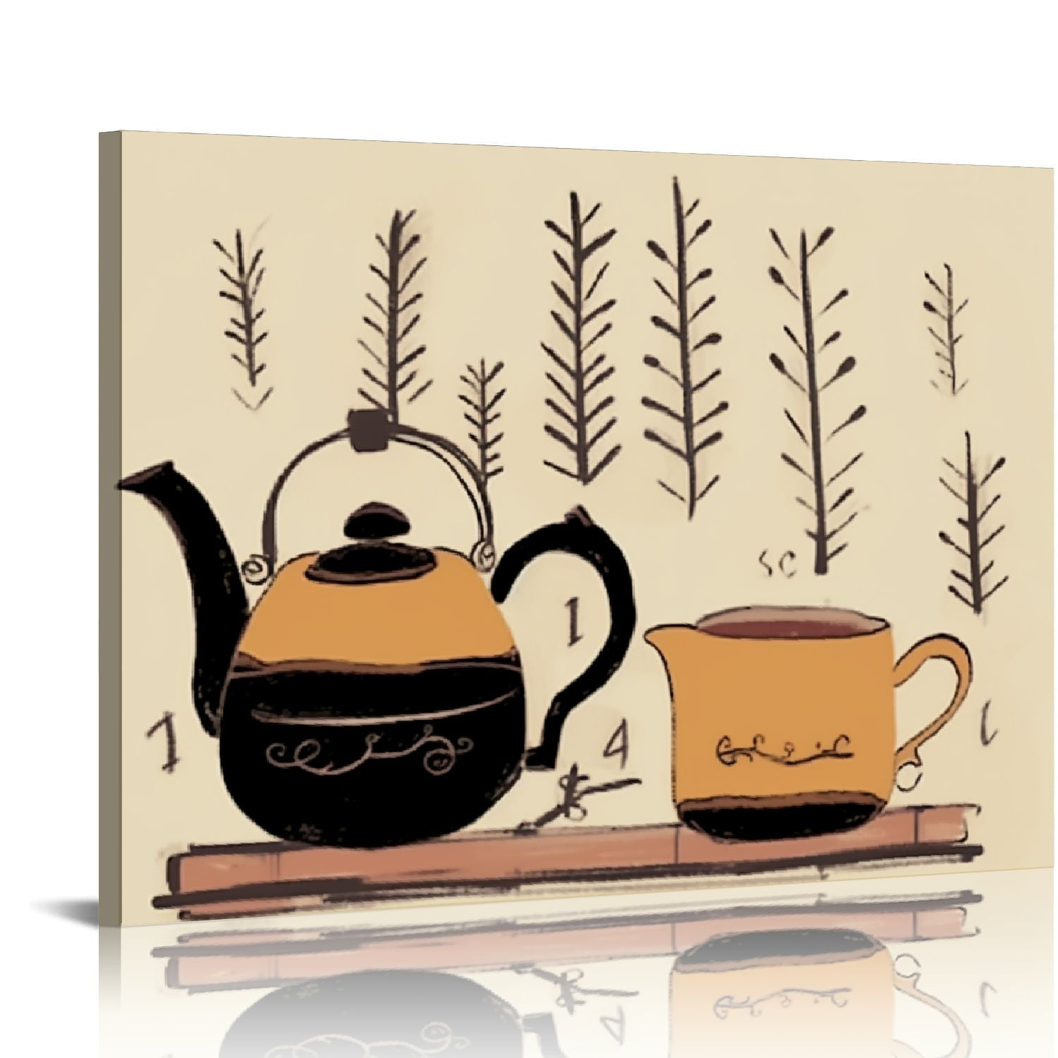COMIO Tea Cup Canvas Wall Art Tea Pot Wall Pictures Kitchen Artwork For
