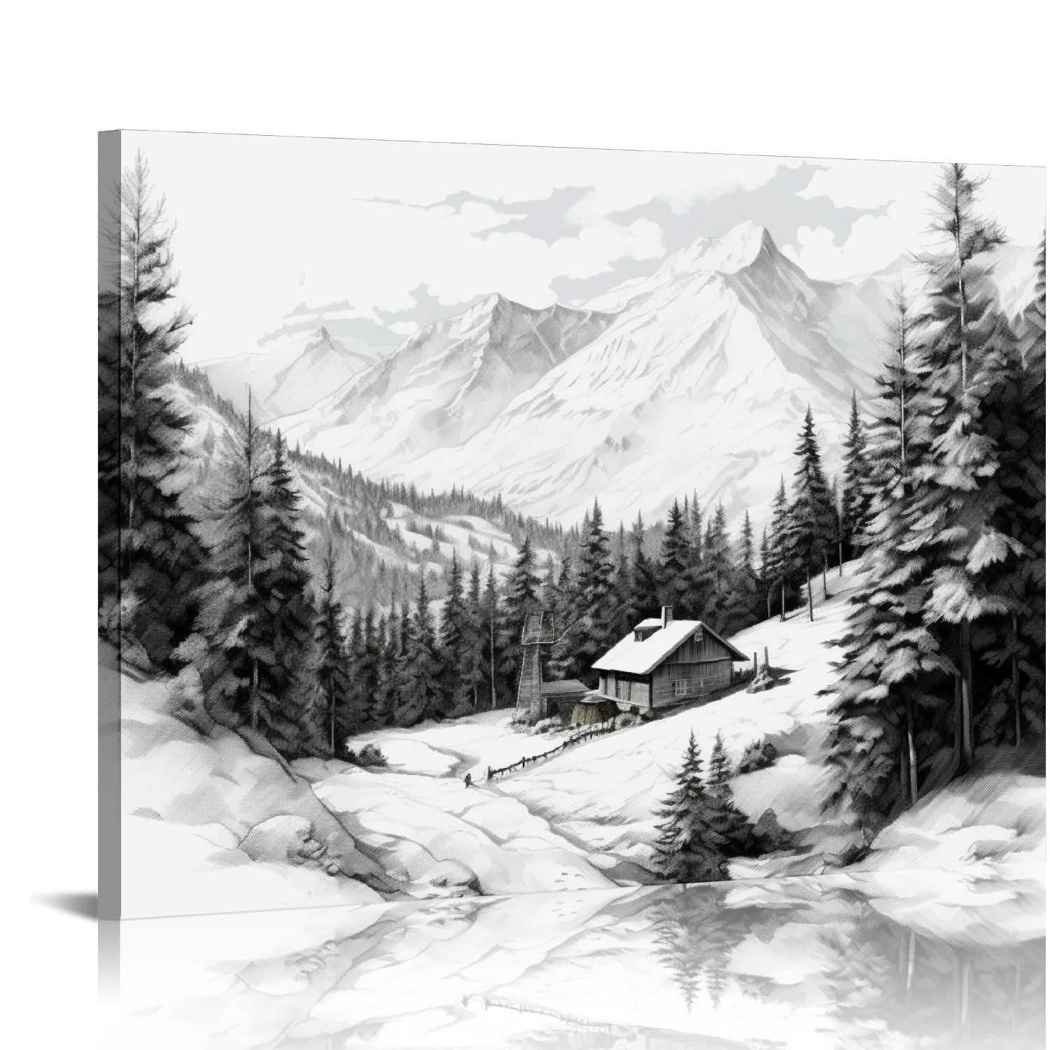 COMIO Teal Mountain Wall Art Nature Landscape Wall Decor Deer Painting ...