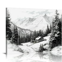 COMIO Teal Mountain Wall Art Nature Landscape Wall Decor Deer Painting Winter Snowy Canvas Pictures for Bedroom Bathroom Christmas Decorations Foggy Forest Misty Pine Tree Elk Poster Home Decor