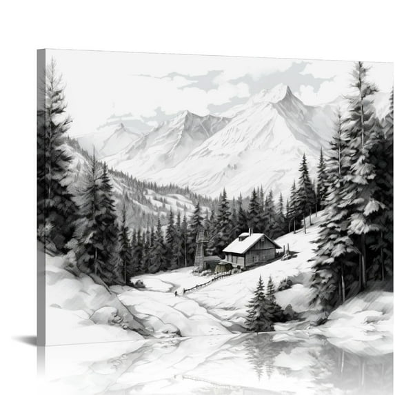 COMIO Teal Mountain Wall Art Nature Landscape Wall Decor Deer Painting Winter Snowy Canvas Pictures for Bedroom Bathroom Christmas Decorations Foggy Forest Misty Pine Tree Elk Poster Home Decor