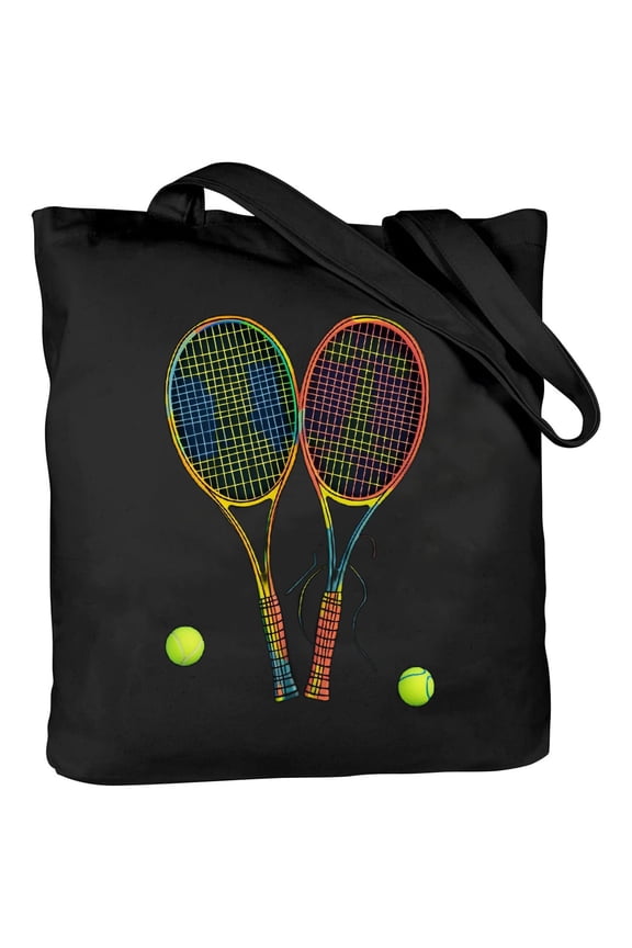 Tennis Women Rackets & Balls Cool Tennis Canvas Tote Bag for Women 14.1x15.7in