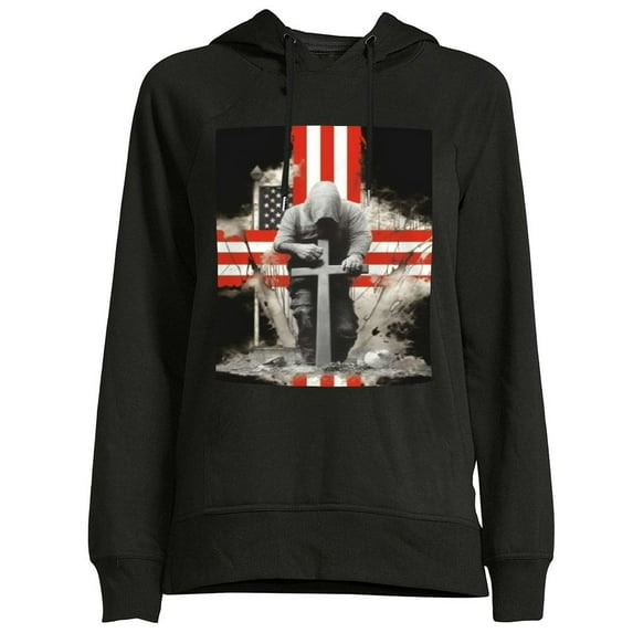 COMIO Thin Red Line Firefighter cross Bible Verse American Flag Pullover Hoodie