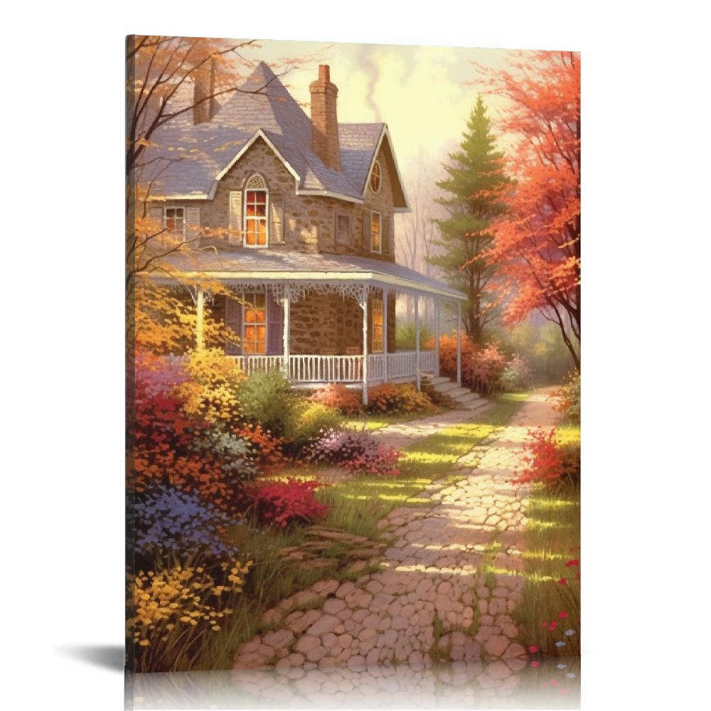COMIO Thomas Kinkade Canvas Art Victorian Autumn Wall Art Framed
